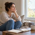 Person reflecting calmly while learning about agateophobia and fear of losing mental control