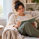 Person calmly writing in a wellness notebook while learning about fear of pain