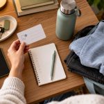 Hands organizing questions and comfortable items before a medical or dental appointment