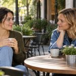 Two friends talking at a quiet cafe while one listens without taking over