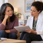 Patient and clinician reviewing a short list of questions together