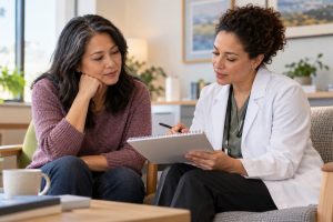 Patient and clinician reviewing a short list of questions together
