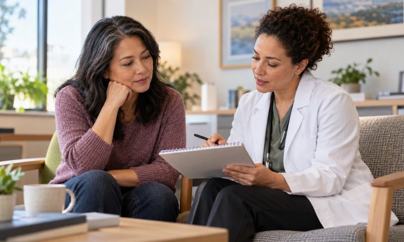 Patient and clinician reviewing a short list of questions together