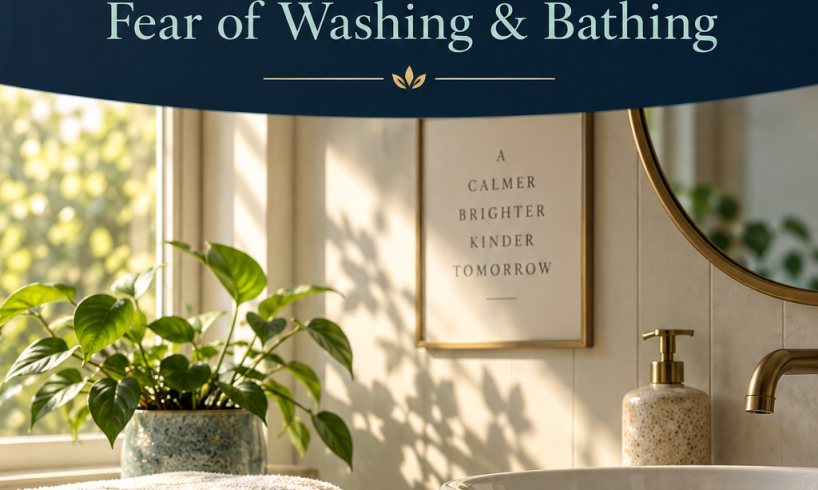 Understanding Ablutophobia: Fear of Washing and Bathing guide cover with towels and a sunlit basin