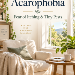 Understanding Acarophobia guide cover with a peaceful reading corner and notebook