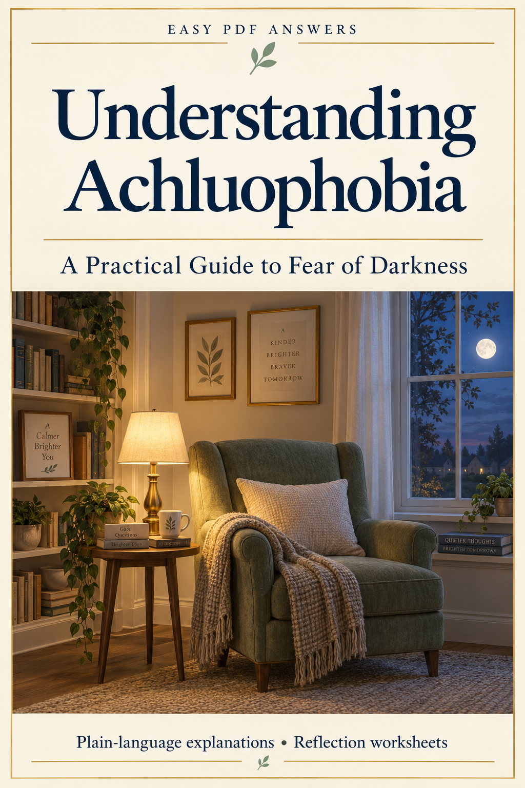 Understanding Achluophobia PDF cover with a softly lit reading room