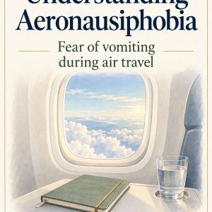 Understanding Aeronausiphobia PDF cover with an airplane window, notebook, and glass of water